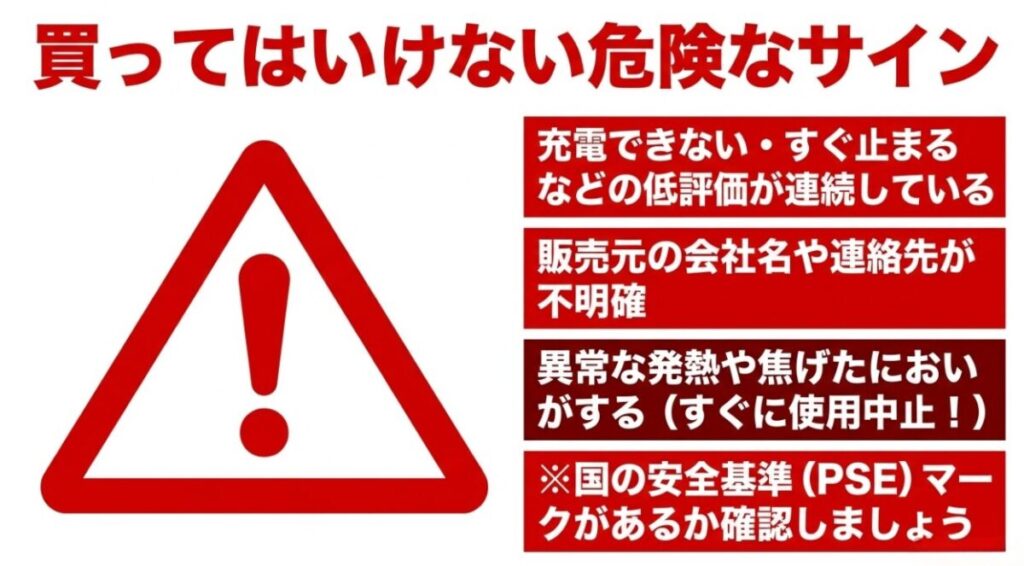充電不良、動作停止、不明確な販売元、異常な発熱やにおいなど、安いマッサージガンで注意したい危険なサイン