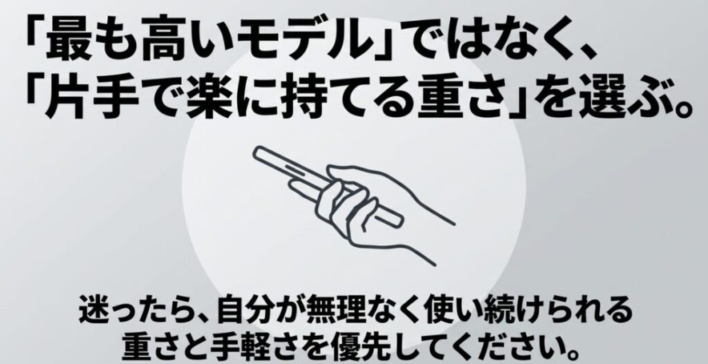 高級マッサージガンは価格より片手で無理なく使い続けられる重さを優先するという結論